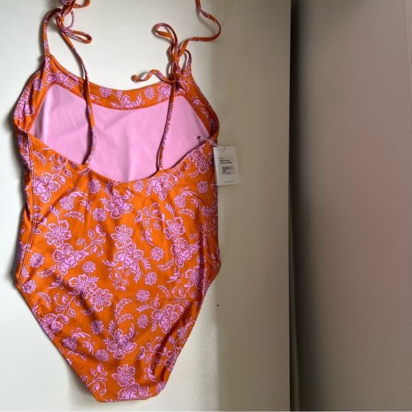Xirena NWT Swimsuit One Piece Floral Lined Orange Pink Cheeky Size Large Resort - Picture 2 of 5